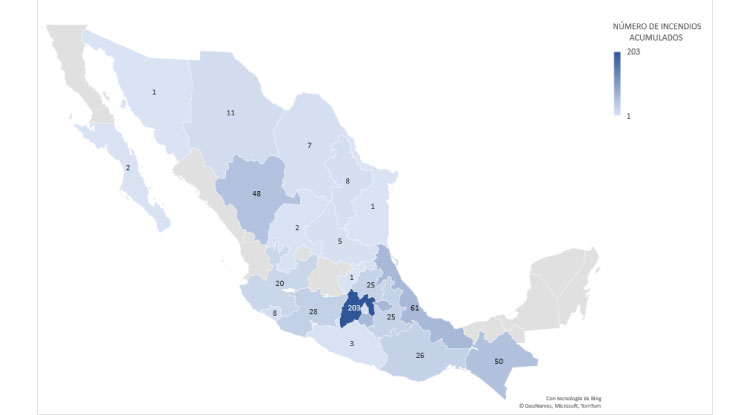 Incendios Mexico 1 Enero a 21 de Marzo 2024